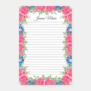  roze rozen en blauwe bloemen, gelamineerd post-it® notes