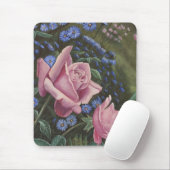 Roze rozen en blauwe bloemen Mousepad Muismat (Met muis)