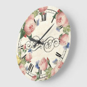  roze rozen en blauwe vlinders grote klok (Hoek)