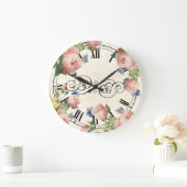  roze rozen en blauwe vlinders grote klok (Huis)