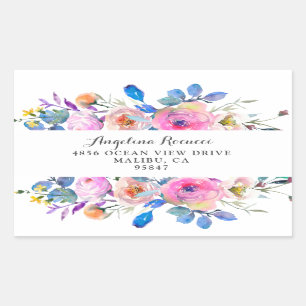 Roze rozen en bloemen met roze strepen rechthoekige sticker