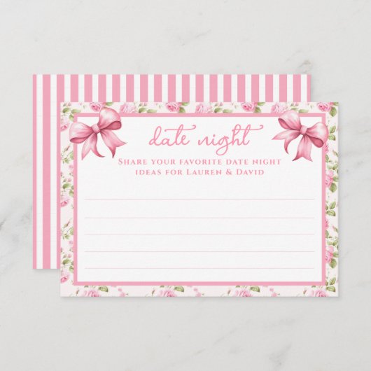 Roze Rozen en Bogen Coquette Date Night Kaarten (Voorkant / Achterkant)