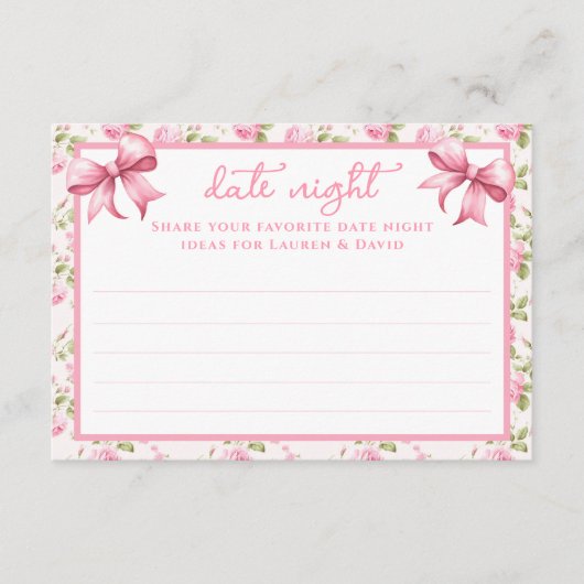 Roze Rozen en Bogen Coquette Date Night Kaarten (Voorkant)