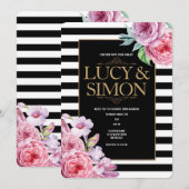 Roze rozen en de Uitnodiging van het huwelijk van (Voorkant / Achterkant)