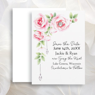 Roze Rozen en Diamanten Bloemige Trouw  Save The Date