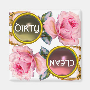 ROZE ROZEN EN EDELE STEEN VIES SCHONE VAATWASSER MAGNEET