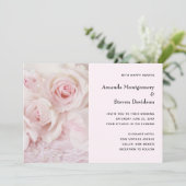 roze rozen en elegante kant - bruiloft kaart (Staand voorkant)