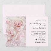 roze rozen en elegante kant - bruiloft kaart (Voorkant / Achterkant)