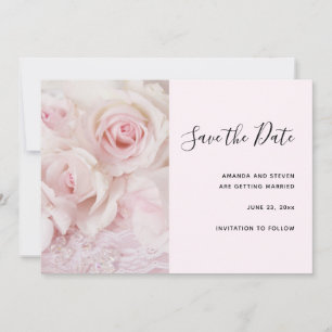  roze rozen en elegante kant save the date