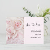  roze rozen en elegante kant save the date (Staand voorkant)