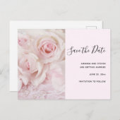 roze rozen en elegante kant - sla de datum op uitnodiging briefkaart (Voorkant / Achterkant)