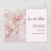 roze rozen en elegante kant - sla de datum op uitnodiging briefkaart (Voorkant)