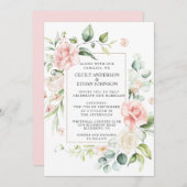 Roze Rozen en Eucalyptus Lijst Roze Rug Bruiloft Kaart (Voorkant / Achterkant)