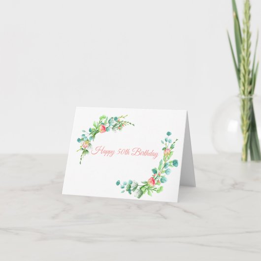 Roze Rozen en Eucalyptus Milestone Verjaardag Kaart (Voorkant)