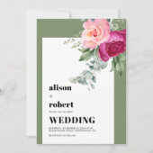 Roze rozen en eucalyptus salie groene bruiloft kaart (Voorkant)