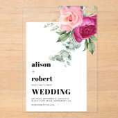 Roze rozen en eucalyptus wit lijst bruiloft acryl uitnodigingen (Voorkant)