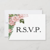 Roze rozen en Ferns Wedding RSVP (Voorkant)