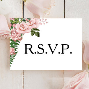 Roze rozen en Ferns Wedding RSVP Kaartje