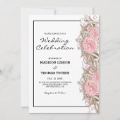 Roze rozen en glitter bruiloft kaart (Voorkant)