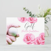 Roze rozen en golfbal kaart (Staand voorkant)