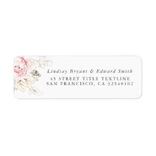 Roze rozen en gouden bladeren etiket