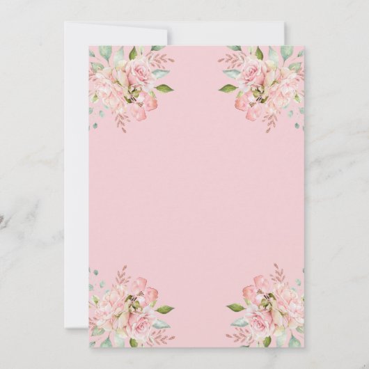 Roze Rozen en Gouden Script | Bruidsbrunch Kaart (Achterkant)