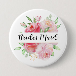 Roze Rozen en groen Bloemen Monogram Ronde Button 7,6 Cm