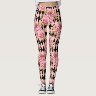 Roze rozen en Harlekijn Leggings