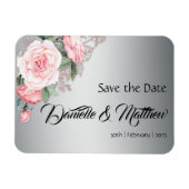 Roze rozen en metaalzilver Save the Date Magneet (Horizontaal)
