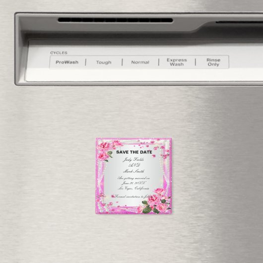 Roze rozen en parels bewaren de datum magneet (Insitu (Vaatwasser))