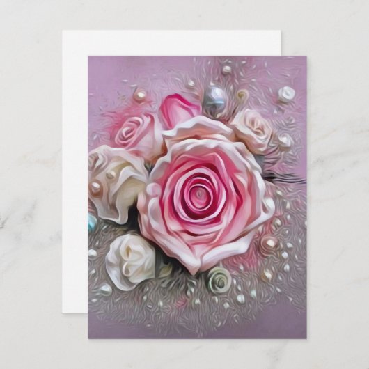 Roze rozen en parels informatiekaartje (Voorkant / Achterkant)