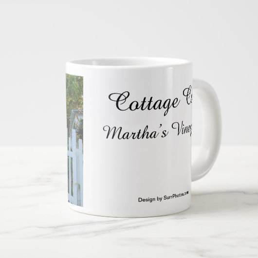 Roze rozen en Picket Fence - Martha's wijngaard Extra Grote Beker (Voorkant rechts)