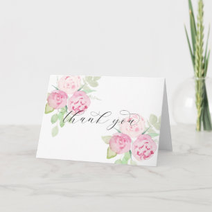 Roze rozen en pioenen Dank u kaart