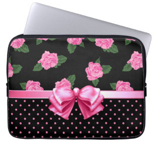 Roze rozen en pooldots laptop sleeve