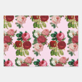  roze rozen en roze strips set van 3 inpakpapier vel (Voorkant)
