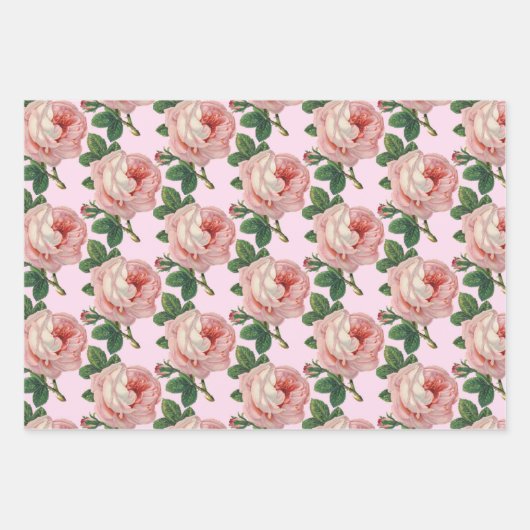  roze rozen en roze strips set van 3 inpakpapier vel (Voorkant 3)