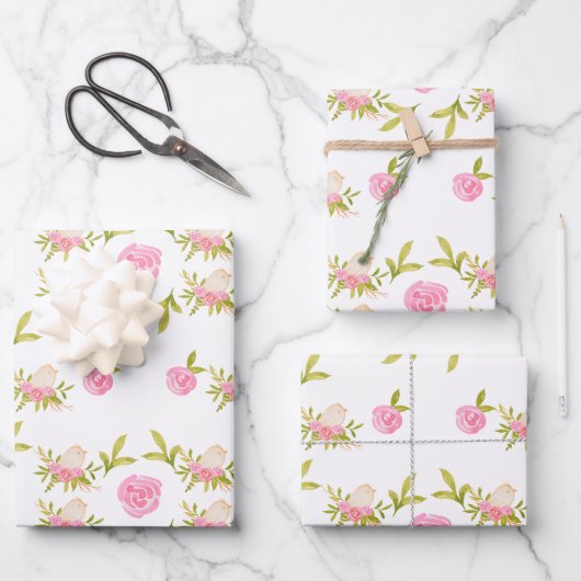 Roze rozen en Schattigee Baby Inpakpapier Vel (Voorkant)