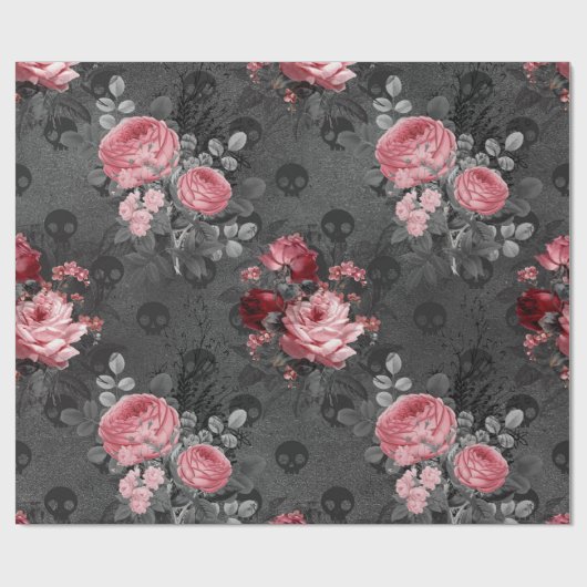 Roze rozen en schelpen op grijs cadeaupapier (Vlak)