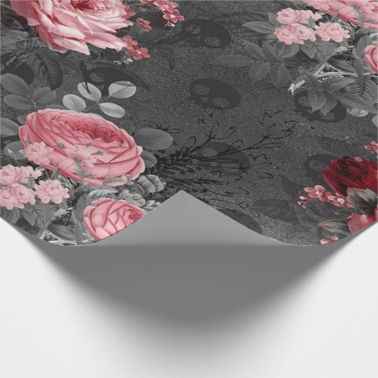 Roze rozen en schelpen op grijs cadeaupapier (Hoek)