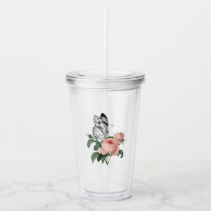 Roze Rozen en Vlinder Acryl Drinkbeker