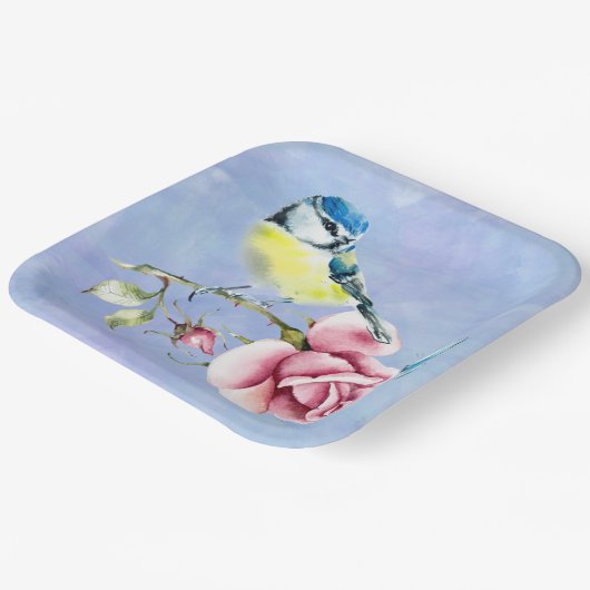 Roze Rozen en Vogelpapier Bord (Gebogen)