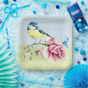 Roze Rozen en Vogelpapier Bord