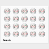 Roze rozen en zilverweddenschappen ronde sticker (Vel)