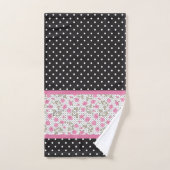 roze rozen en zwarte en witte pooldots bad handdoek (Handdoek)