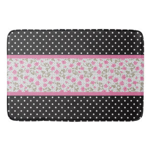 roze rozen en zwarte en witte pooldots badmat