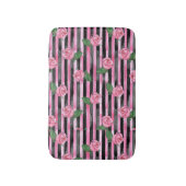Roze Rozen en Zwarte Strepen Badkleed Badmat (Voorkant Verticaal)