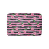 Roze Rozen en Zwarte Strepen Badkleed Badmat (Voorkant)