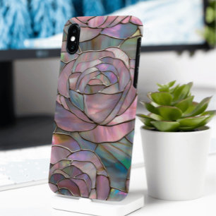 Roze Rozen Faux Glas in lood Design iPhone 16 Pro Hoesje