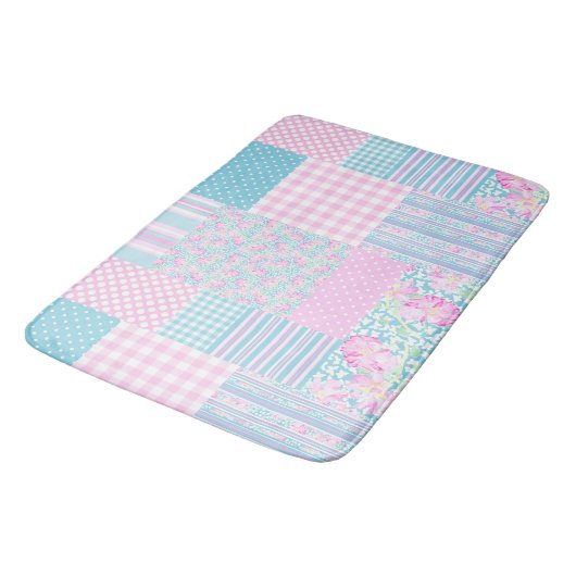  roze rozen faux patchwork Bath Mat (Gekanteld)