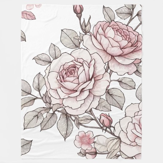Roze Rozen Fleece Deken (Voorkant)